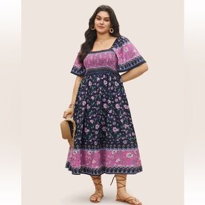 Floral Pink and Black Maxi Dress